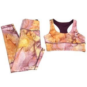 🆕 Primark WORK OUT Top & Legging Marble Purple Reversible Activewear Set
